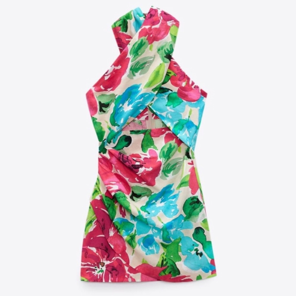 Zara floral linen halter dress. Brand new never worn